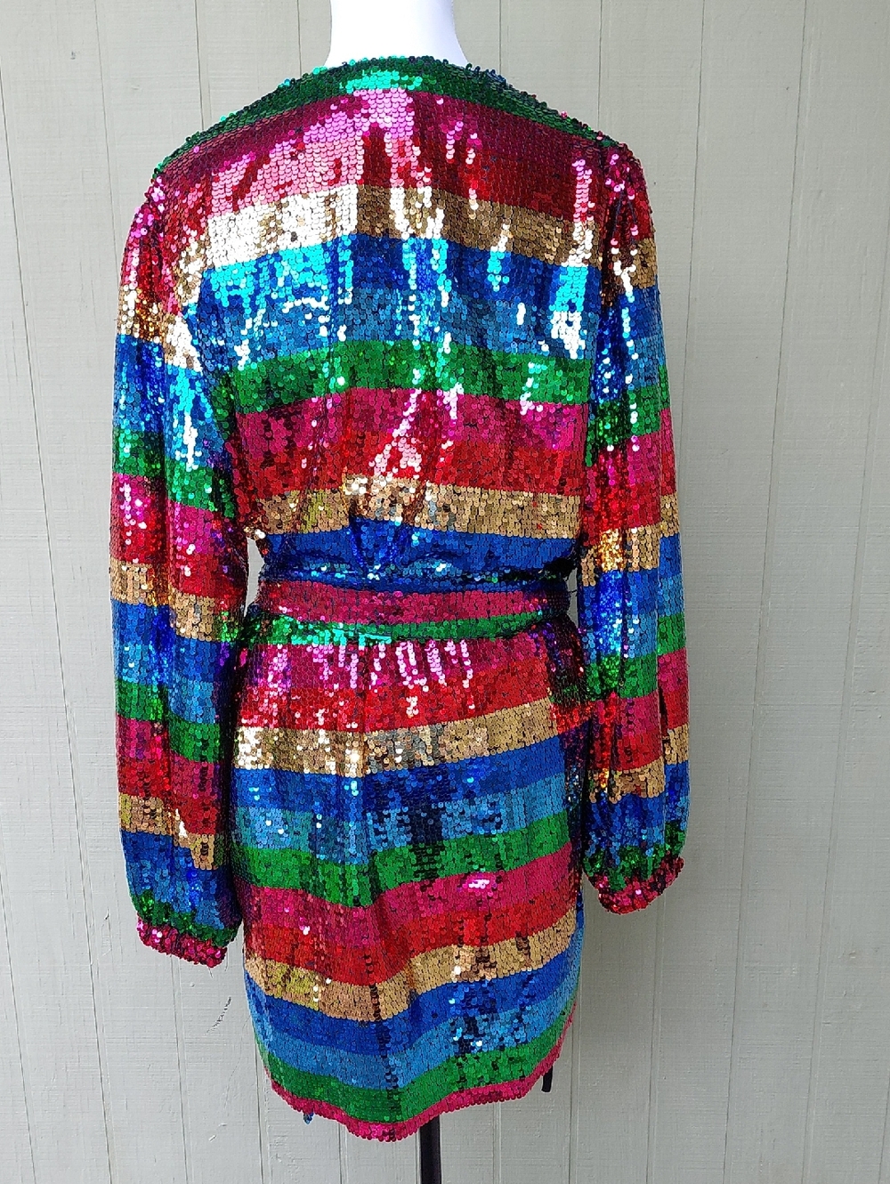 NWT Buddy Love Adeline Rainbow Stripe Sequin Mini Wrap Dress Sz XL - Picture 8 of 16